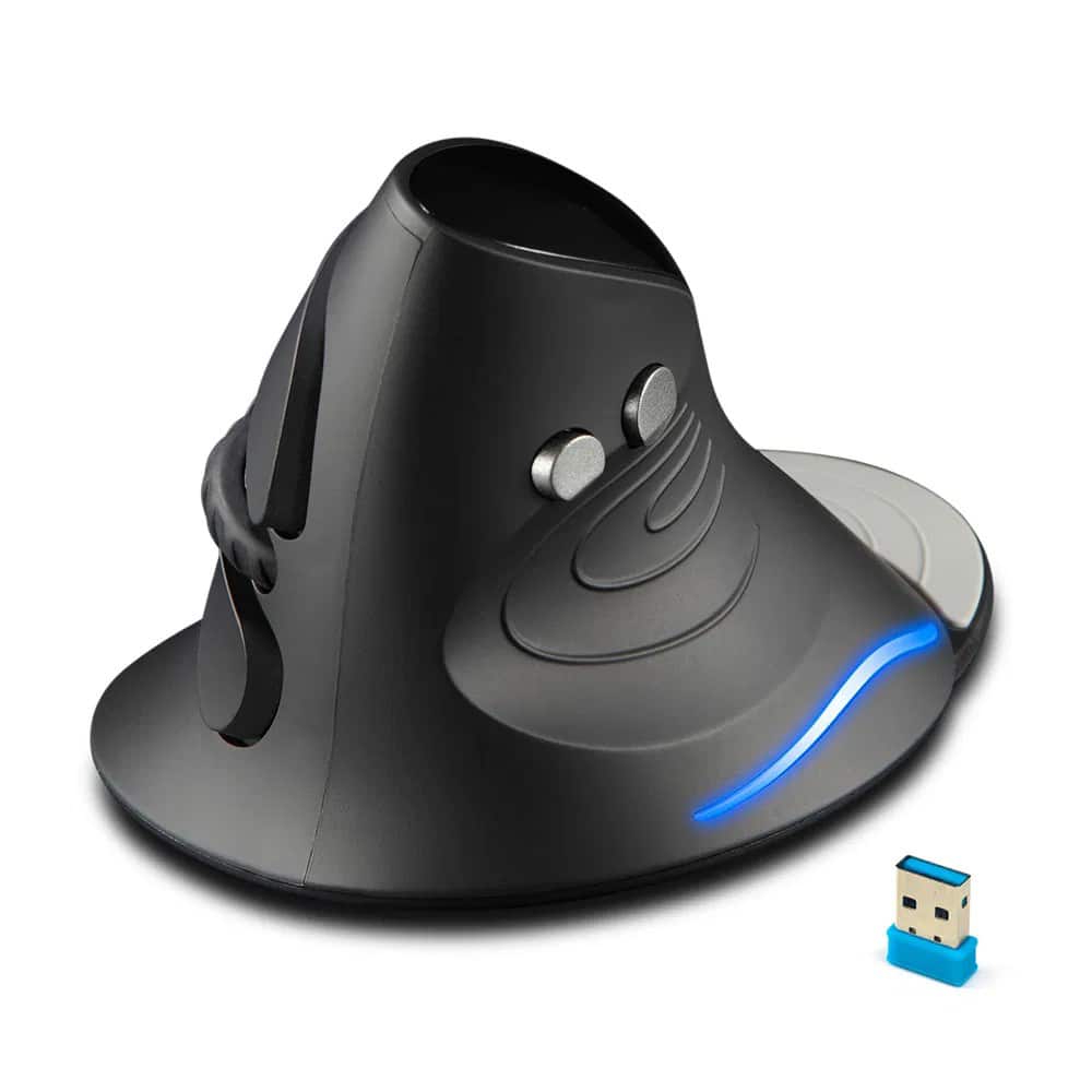 BEARSOLIM - Wireless LED Vertical Ergonomic Mouse; 2400 DPI; 6 Buttons For Apple MacBook; Laptop; PC (Without Battery) - Wireless - Black