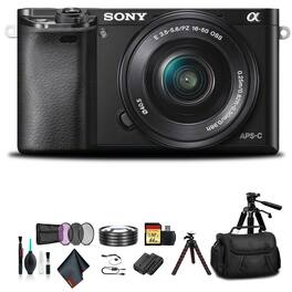 Sony - Alpha a6000 Mirrorless Camera with 16-50mm Lens With Soft Bag, Additional Battery, 64GB Memory Card, Card Rea - Black