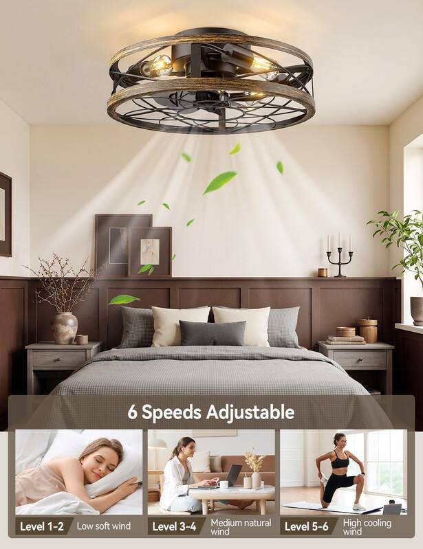 6 Speeds Adjustable

Level 1-2: Low soft wind  
Level 3-4: Medium natural wind  
Level 5-6: High cooling wind