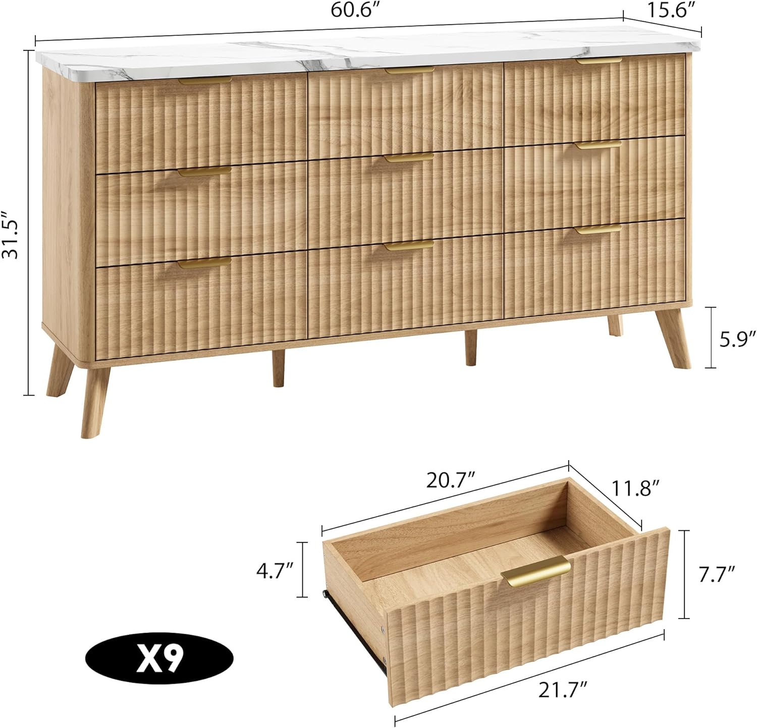 60.6" x 15.6" x 31.5"  
5.9"  
20.7" x 11.8" x 7.7"  
4.7"  
21.7"  
X9