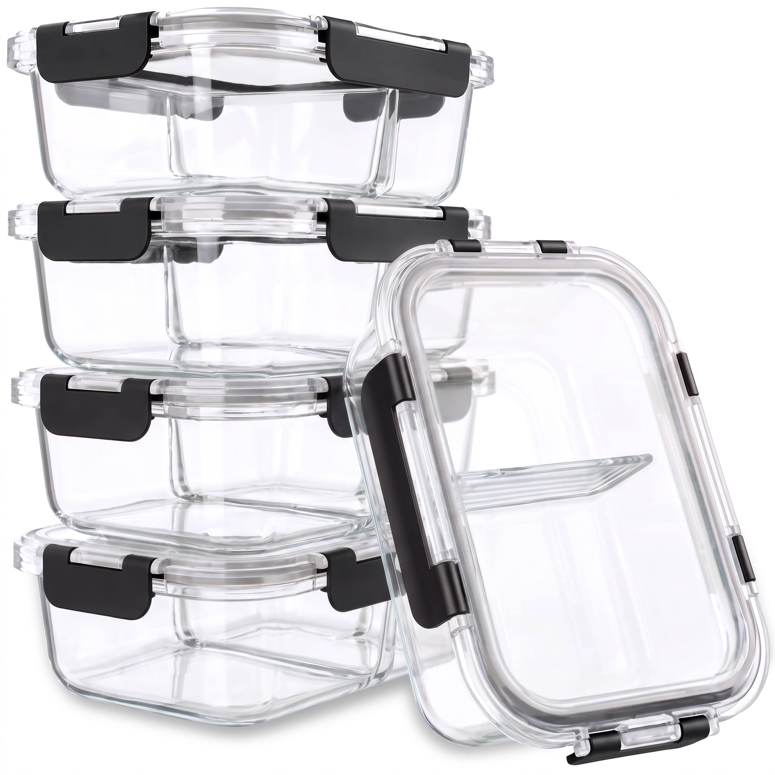 Alt View 6. Sorbus - 5-Pack 35 oz/1040 mL 2-Compartment Glass Food Storage Containers with Lids - Clear.