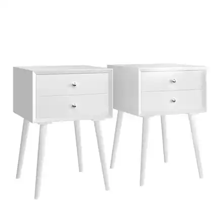 Front. Costway - Costway Wooden Nightstand Mid-Century End Side Table Bedroom W/2 Storage Drawers - White.
