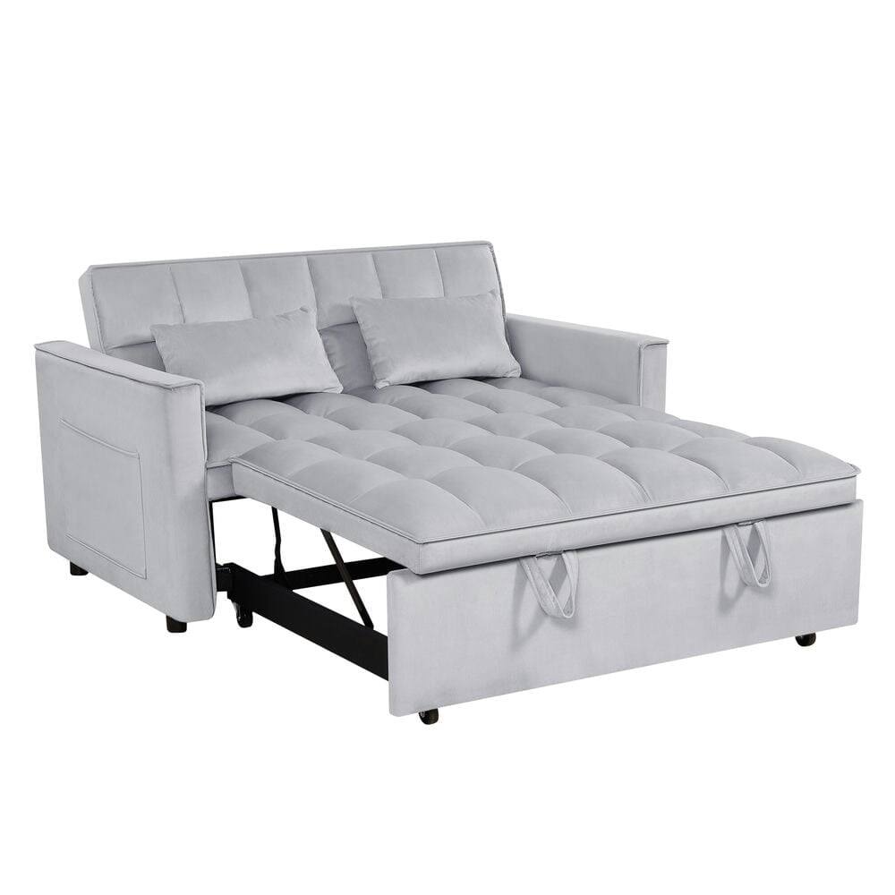 Back. Resenkos - 54 Inch Adjustable Backrest Sofa, Sofa Bed, Futon Sofa with Double Armrest and Pouch for Living Room - Silver grey.