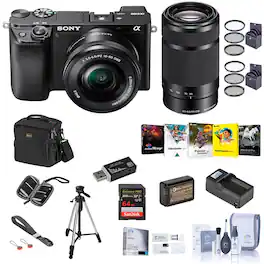 Bundle - Sony - Alpha a6100 Mirrorless Digital Camera with 16-50mm & 55-210mm Lenses - With Camera Case, 64GB SDHC Card,