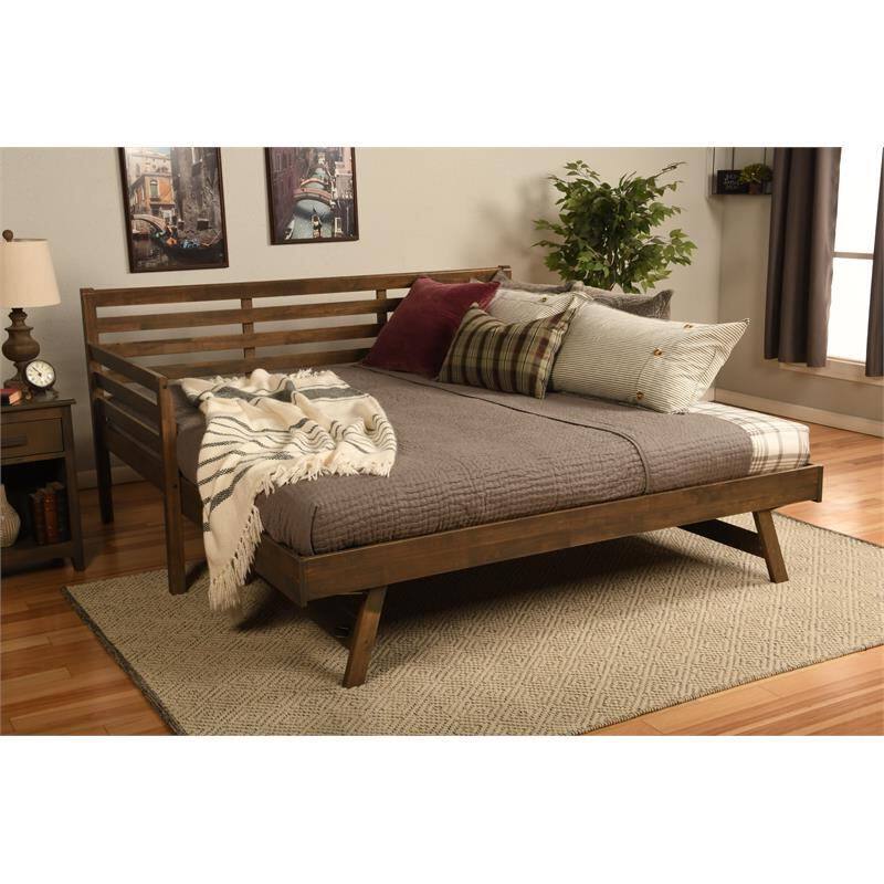 Angle. Hivvago - Hivvago Solid Wood Daybed Frame with Twin Pop-Up Trundle Bed - Walnut.