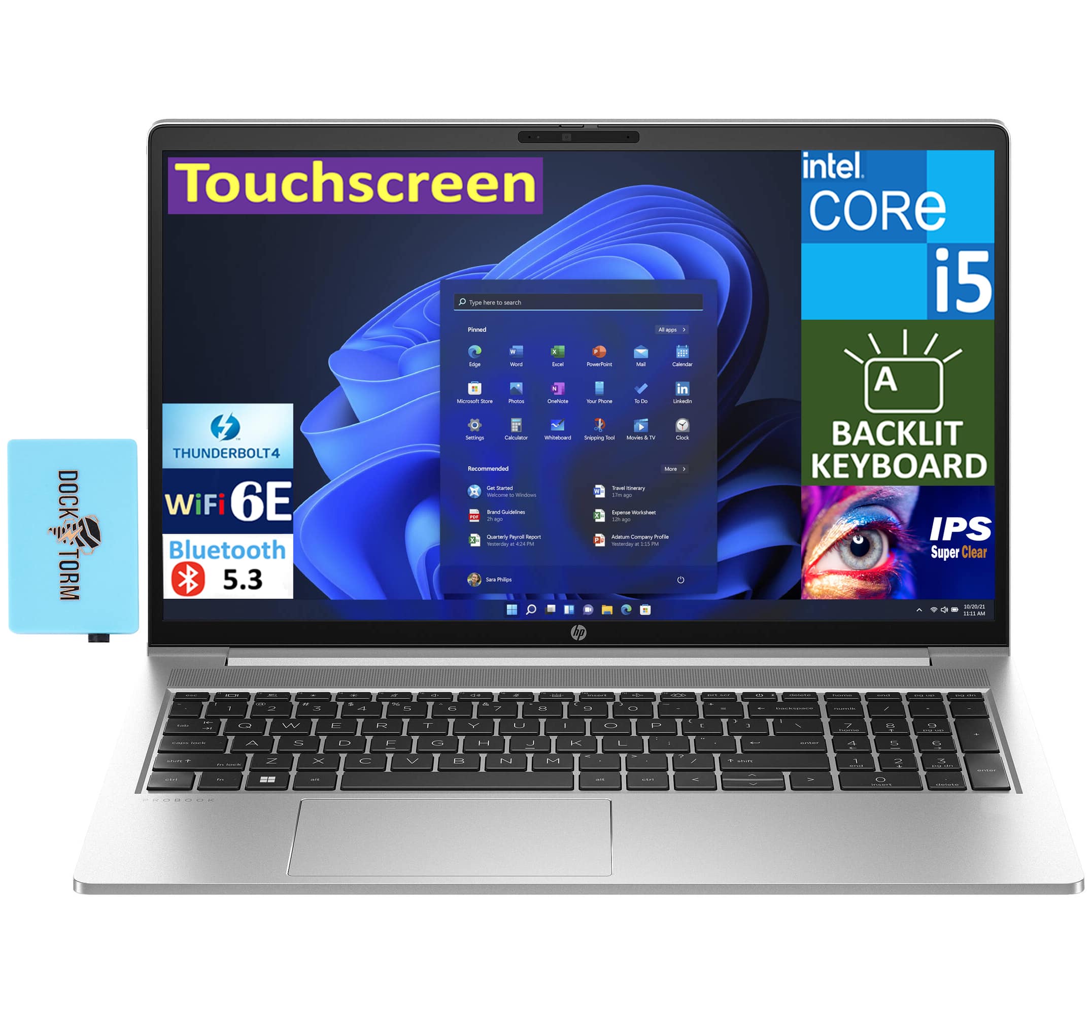 HP - Probook 450 G10 Laptop 15.6 FHD (Intel i5-1335U, 16GB DDR4, 512GB M.2 PCIe SSD, Win 11 Pro) w/USB Hub - Pike Silver Aluminum