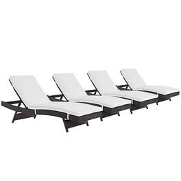 Modway - Convene Outdoor Patio Chaise Set of 4 - Reclining Synthetic Rattan Chaise - Espresso White