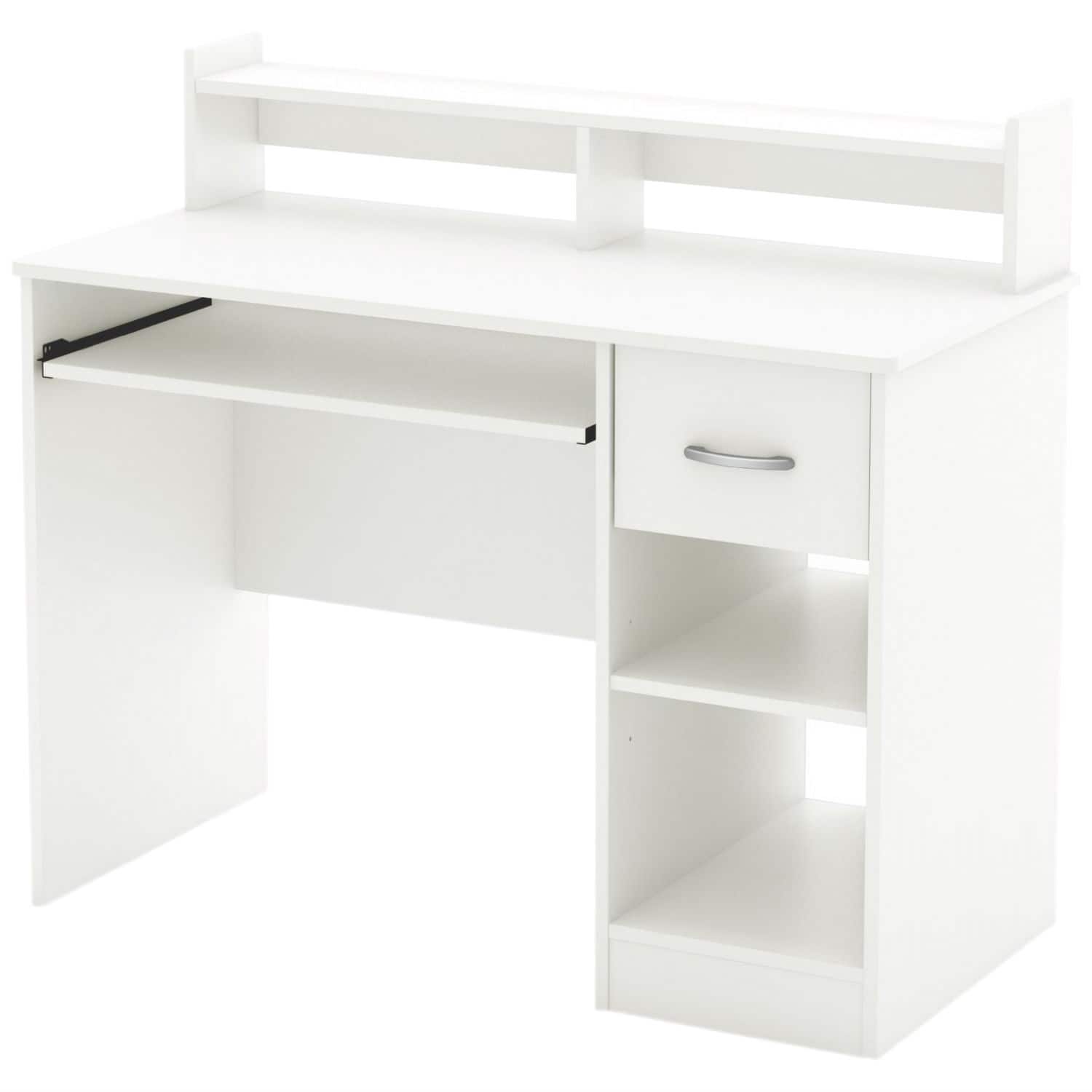 SlickBlue - Contemporary Home Office Desk in Wood Finish with Storage - White