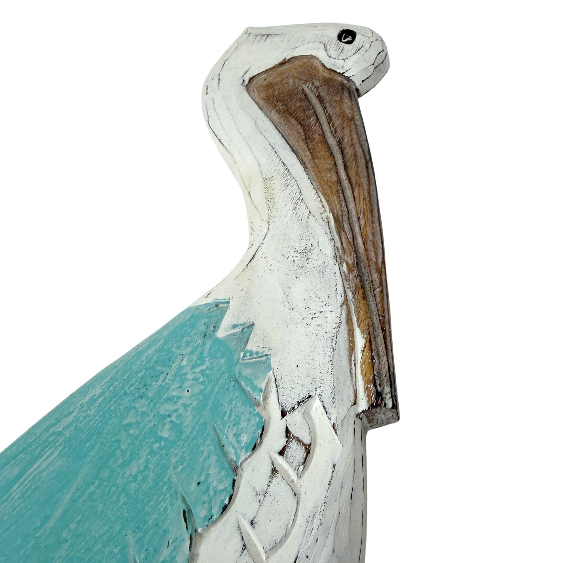 Alt View 9. Chesapeake Bay - Hand Carved Wood Pelican Wall Plaque Aqua Coastal Rope Accent 24 Inch - Aqua.