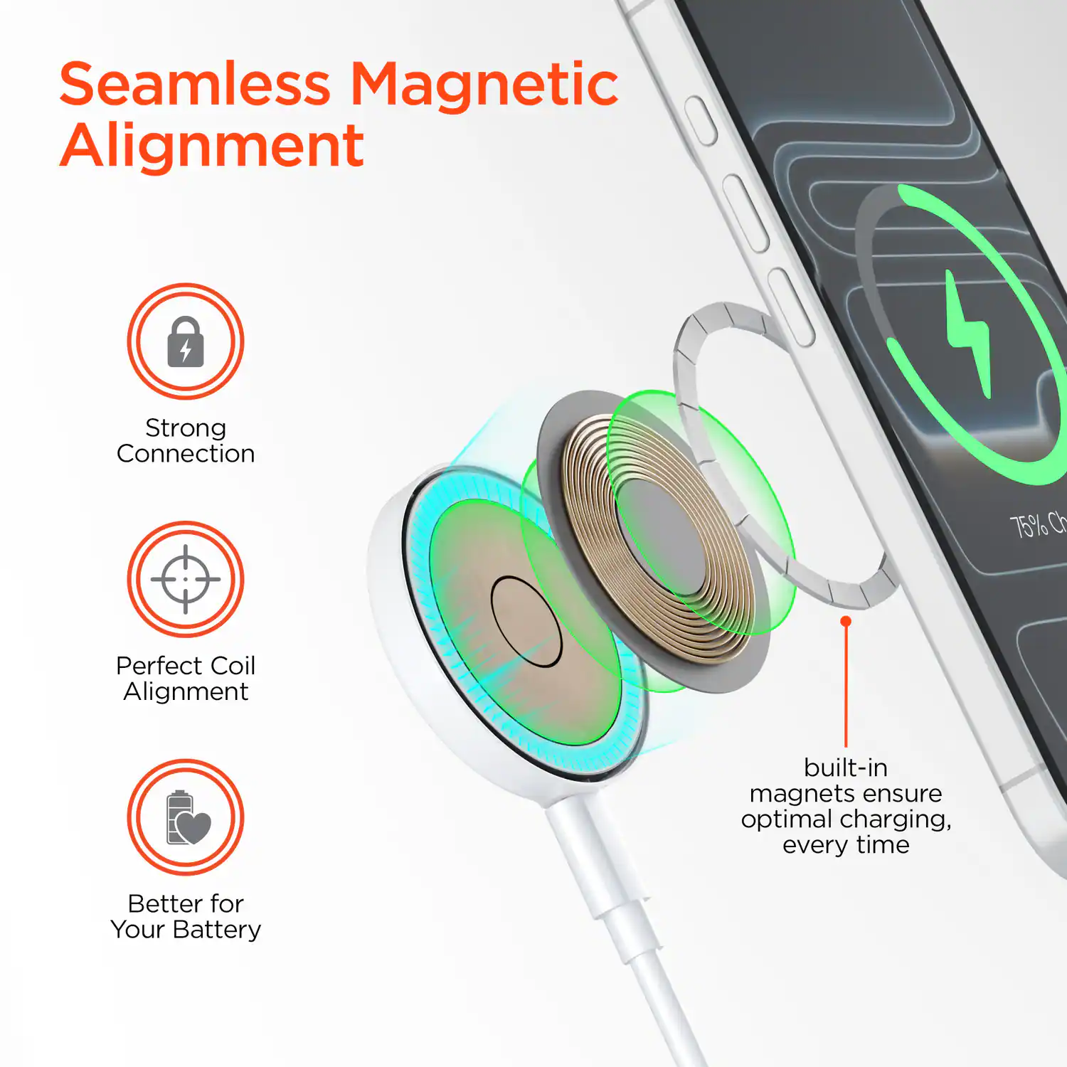 Seamless Magnetic Alignment

- Strong Connection
- Perfect Coil Alignment
- Better for Your Battery

built-in magnets ensure optimal charging, every time