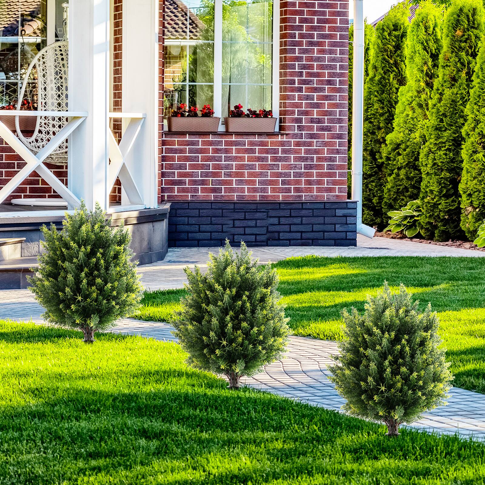 Alt View 4. Gymax - Gymax 2 Pack 24'' Artificial Cypress Topiary Ball Tree Set w/Ground Spike Decoration - Green.