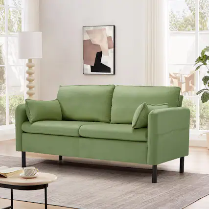 Front. U-HOMY - Modern Loveseat Sofa with Storage Pockets and Cushions – Small Space 2-Seater Couch for Living Room - Green.