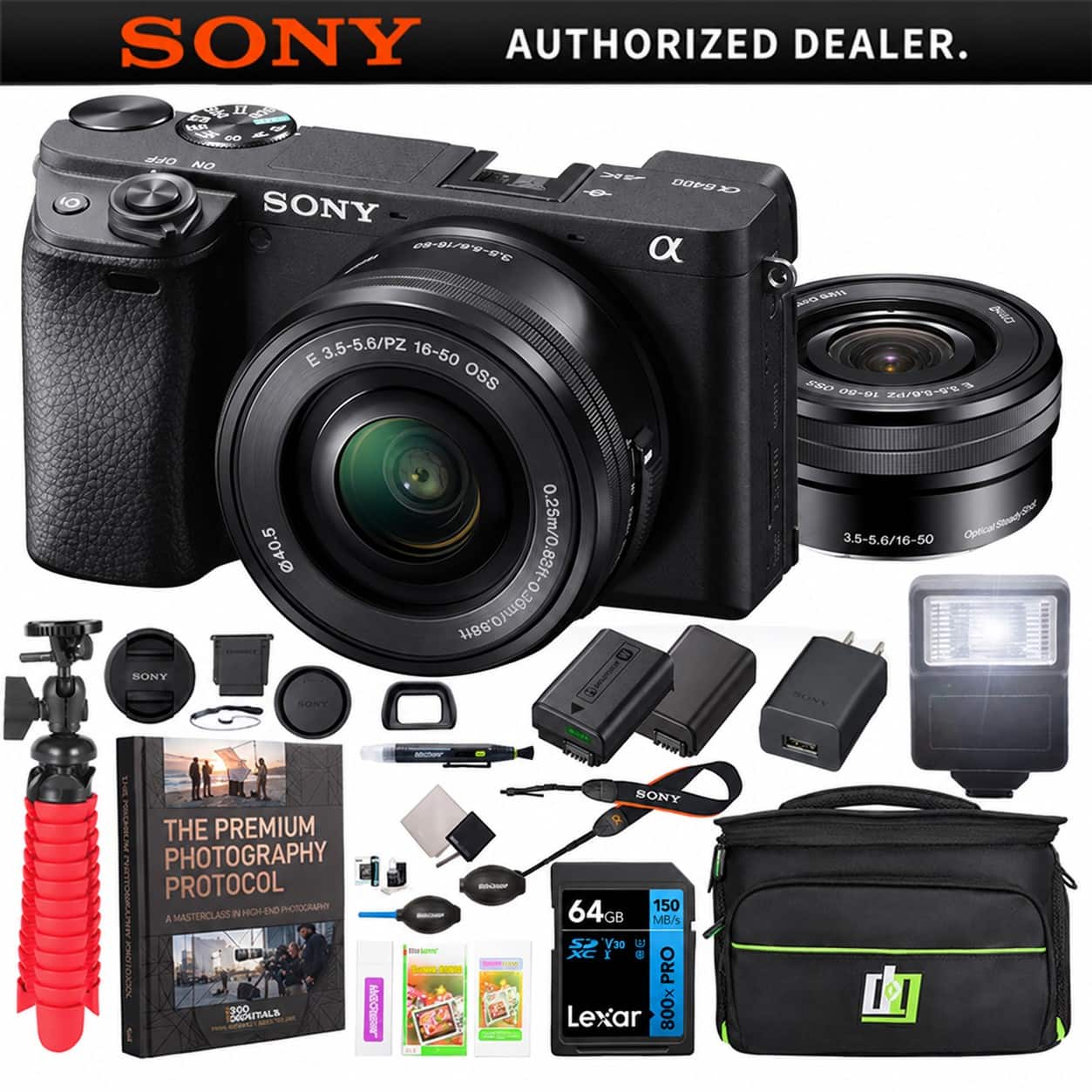 SONY AUTHORIZED DEALER. 

Sha II are 2.99 HA 8 OFF NO NV 6400 & SONY a AUQ GALL 13 E 3.5-5.6/PZ 16-50 OSS sso 16-80 20/0.0-0.3 E 40.5 36mro. 0.25m/0.83ft- 3.5-5.6/16-50 98ft SONY SONY

waster

THE PREMIUM PHOTOGRAPHY PROTOCOL N HIGH-END PHOTOGRAPHY A MASTERCLASS 300 202025 COCKITALS 
 Strient DIROSHING Cunses EVETO

SONY 64GB 150 MB/s SD V30 U XC e PRO Lexar 800x