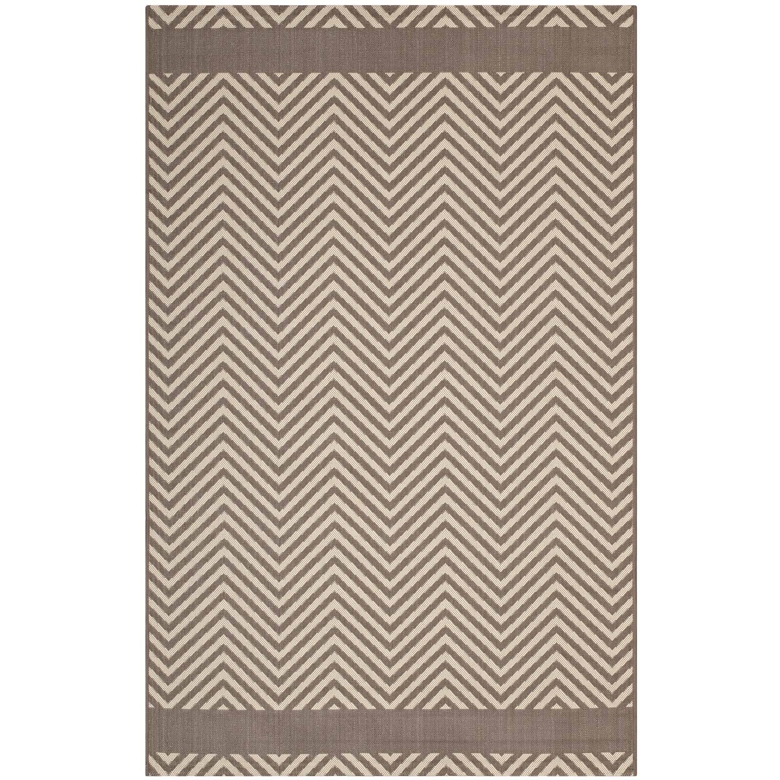 Angle. Modway - Optica Chevron With End Borders Indoor and Outdoor Area Rug - Light and Dark Beige.
