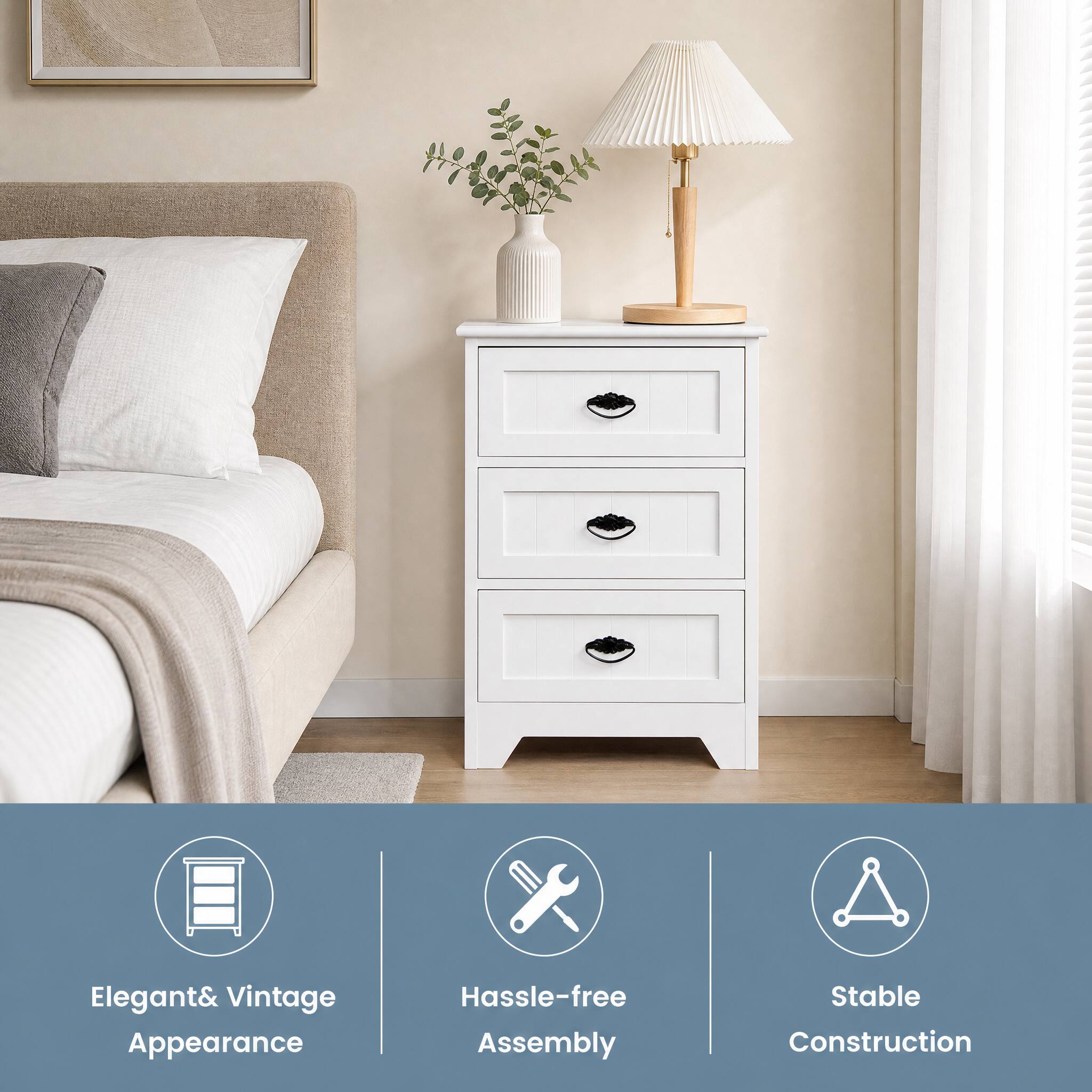Elegant & Vintage Appearance  
Hassle-free Assembly  
Stable Construction