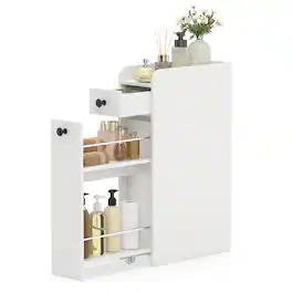 Costway - Small Bathroom Storage Cabinet 4-Tier Narrow Toilet Side Storage Cabinet - White
