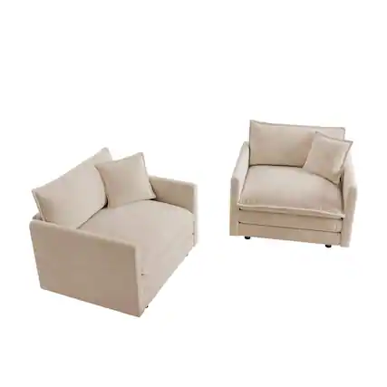 Front. LOVMOR - Accent Chair Set of 2 Highend Chenille Upholstered Armchairs Living Room Side Chairs with Toss Pillow Light Coffee - Beige.