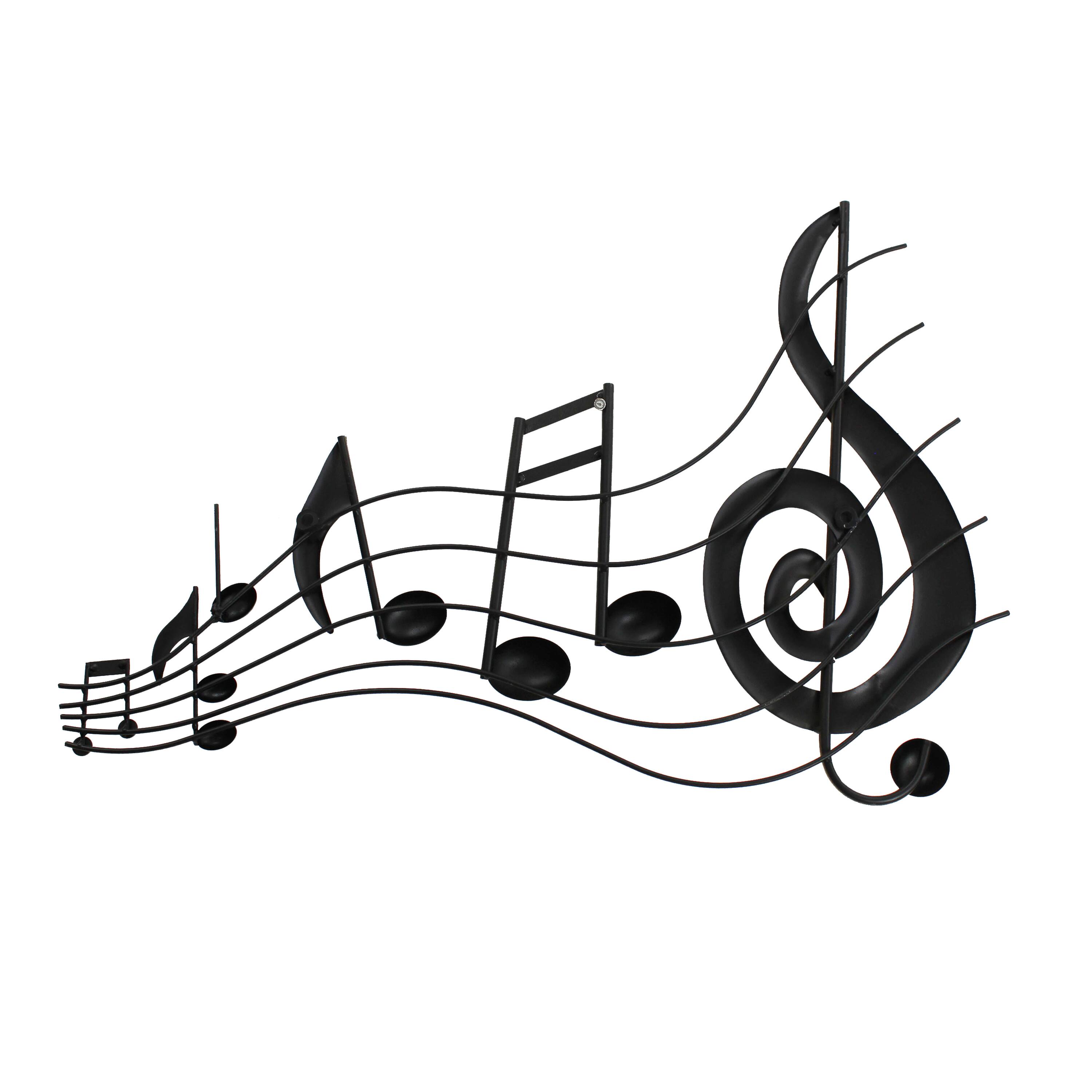 Left. Manhattan Lane - 26 Inch Handmade Metal Wall Mount Accent Decor with Musical Notes and Treble Clef - Black, Red.