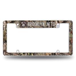 Rico Industries - Brooklyn Nets Chrome Metal License Plate Frame with Bold Mossy Oak Camouflaged Camo Design - Multi