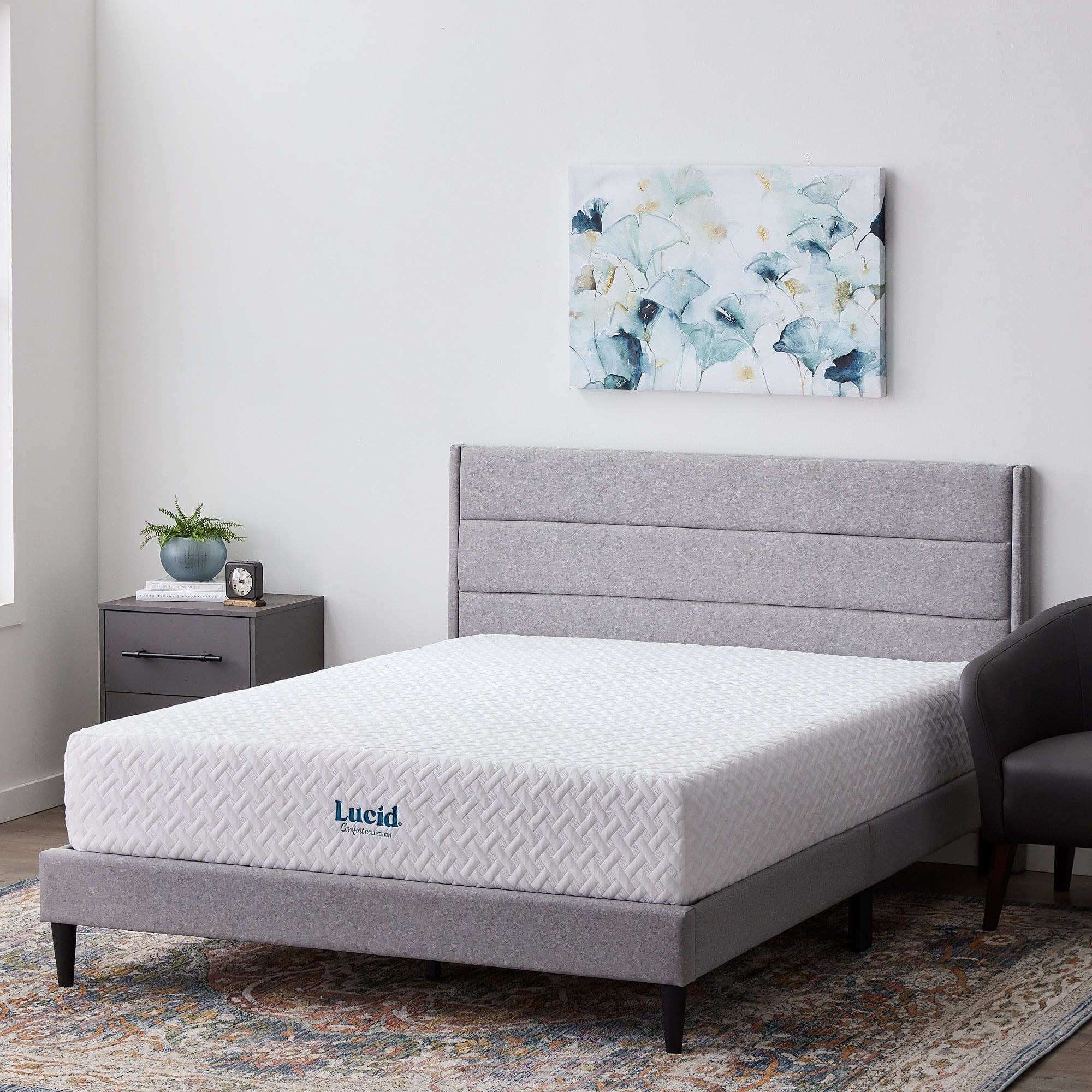 Angle. Lucid Comfort Collection - 12-inch Firm Gel Memory Foam Mattress - Twin - White.