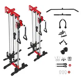 Mikolo - Cable Crossover Machine, Wall Mounted Pulley Tower functional trainer with Adjustable 26 Positions - Red