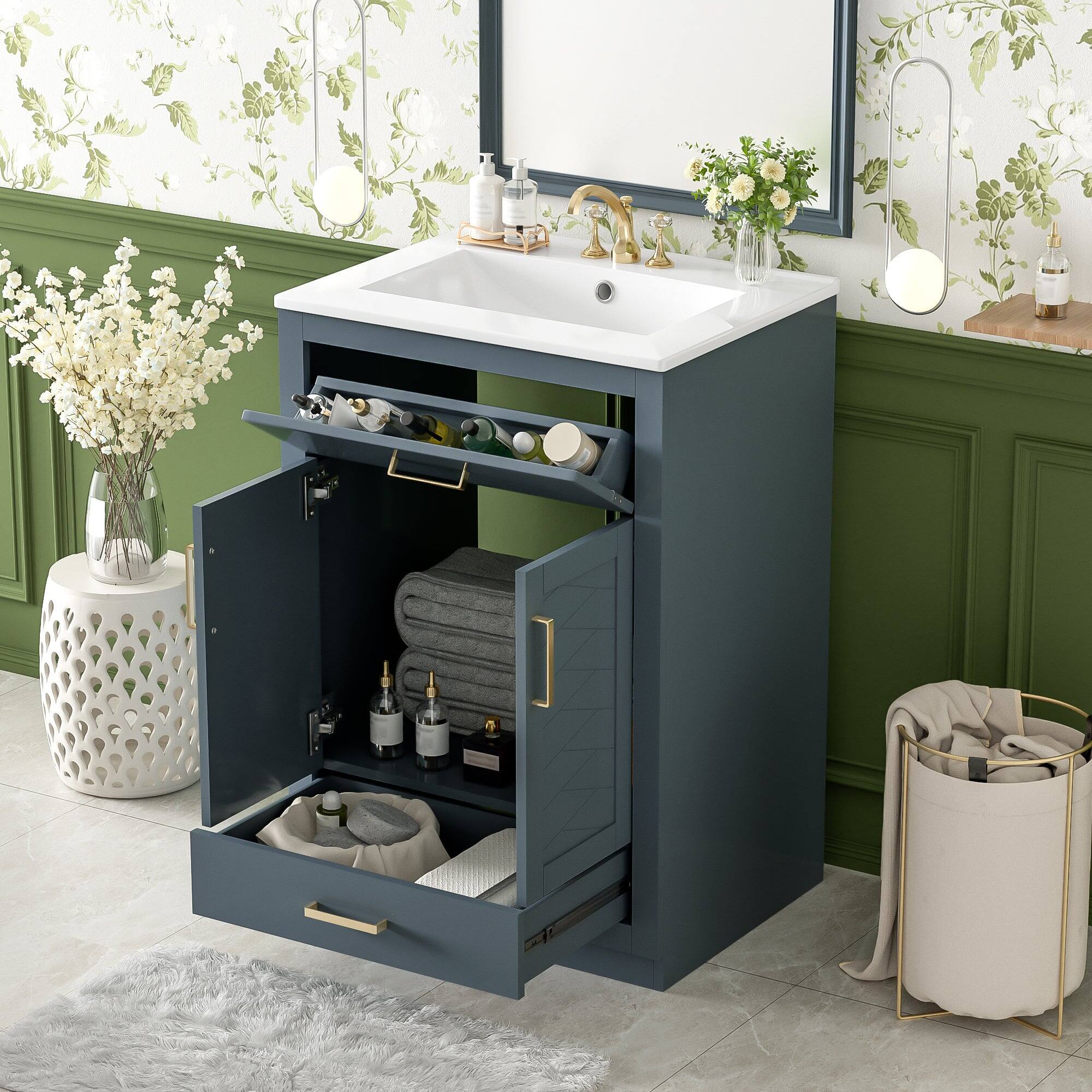 Alt View 2. Boyel Living - 24 Inch Bathroom Vanity with Integrated Ceramic Sink and Storage Blue - Blue.