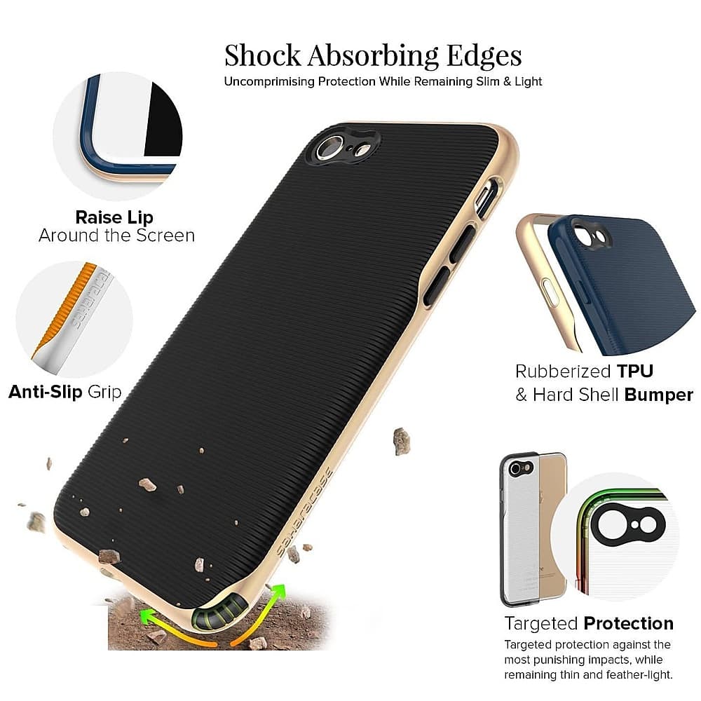 Shock Absorbing Edges - Uncomprimising Protection While Remaining Slim & Light. Raise Lip Around the Screen - Ease of Use. Anti-Slip Grip - Rubberized TPU & Hard Shell Bumper. Targeted Protection - Targeted protection against the most punishing impacts, while remaining thin and feather-light.