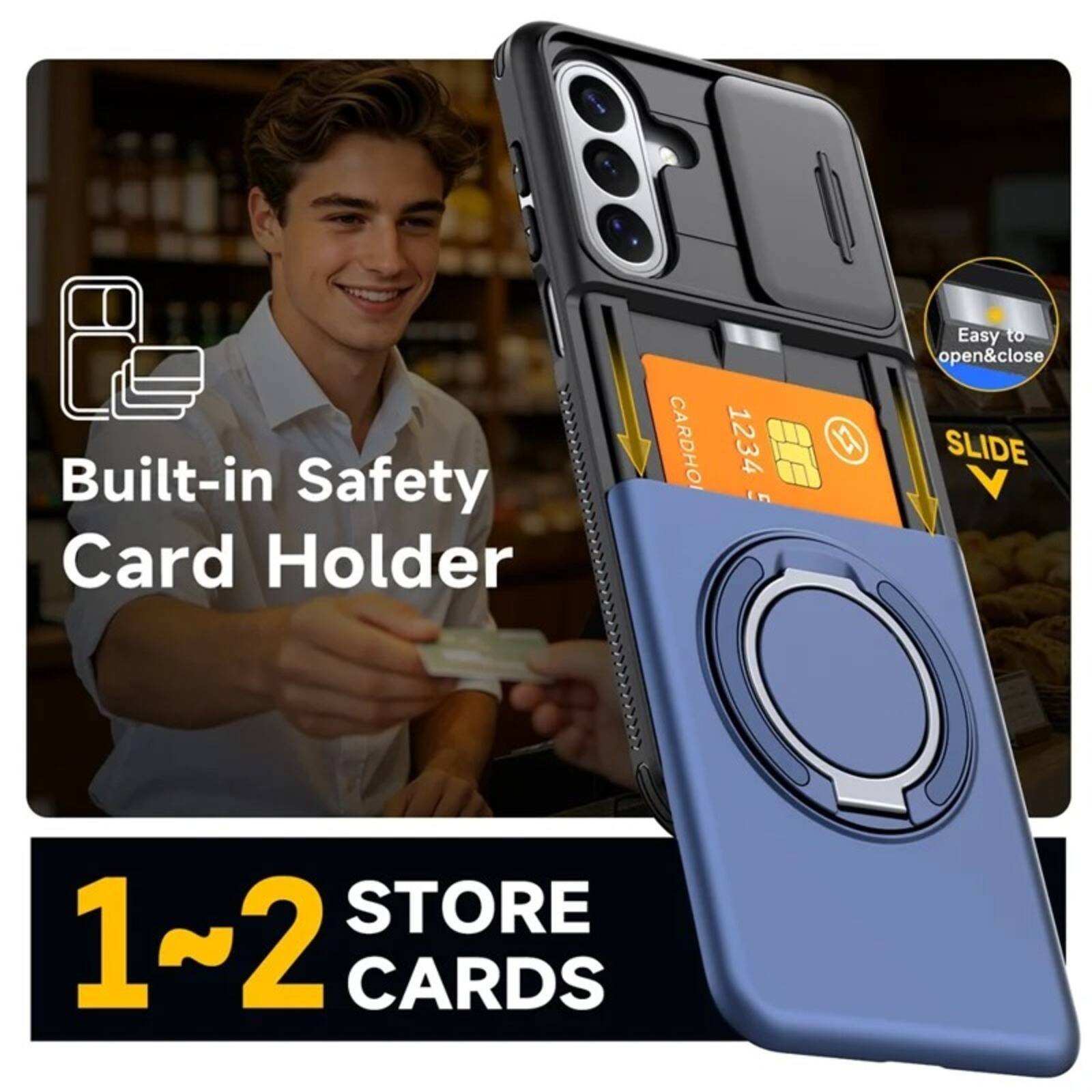Built-in Safety Card Holder CARDHO 1234 in a Easy to open&close SLIDE V STORE 1~2 CARDS