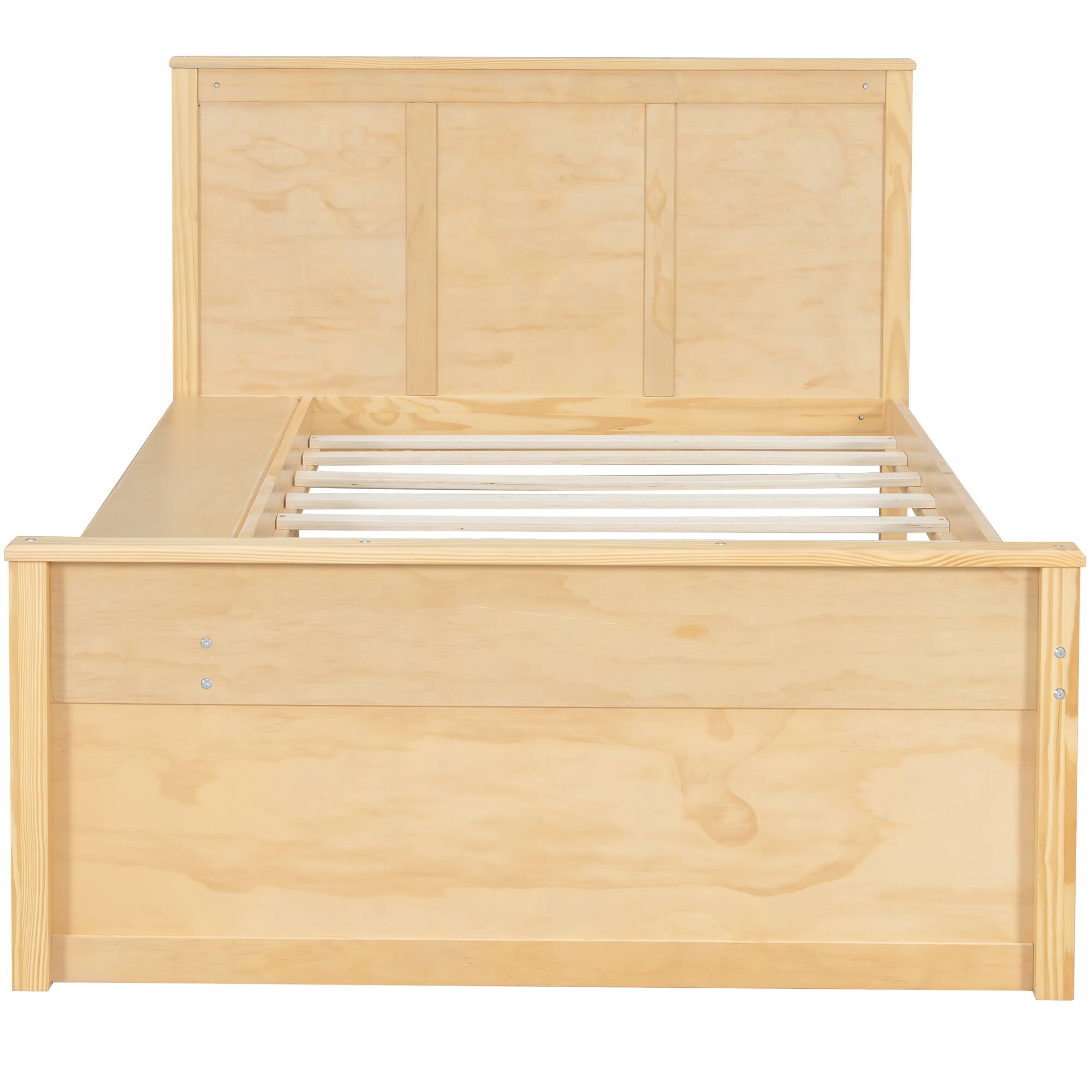 Alt View 3. Whisen - Wood Platform Bed with Pull-Out Trundle and Storage Shelves,Extendable Bed - Natural.