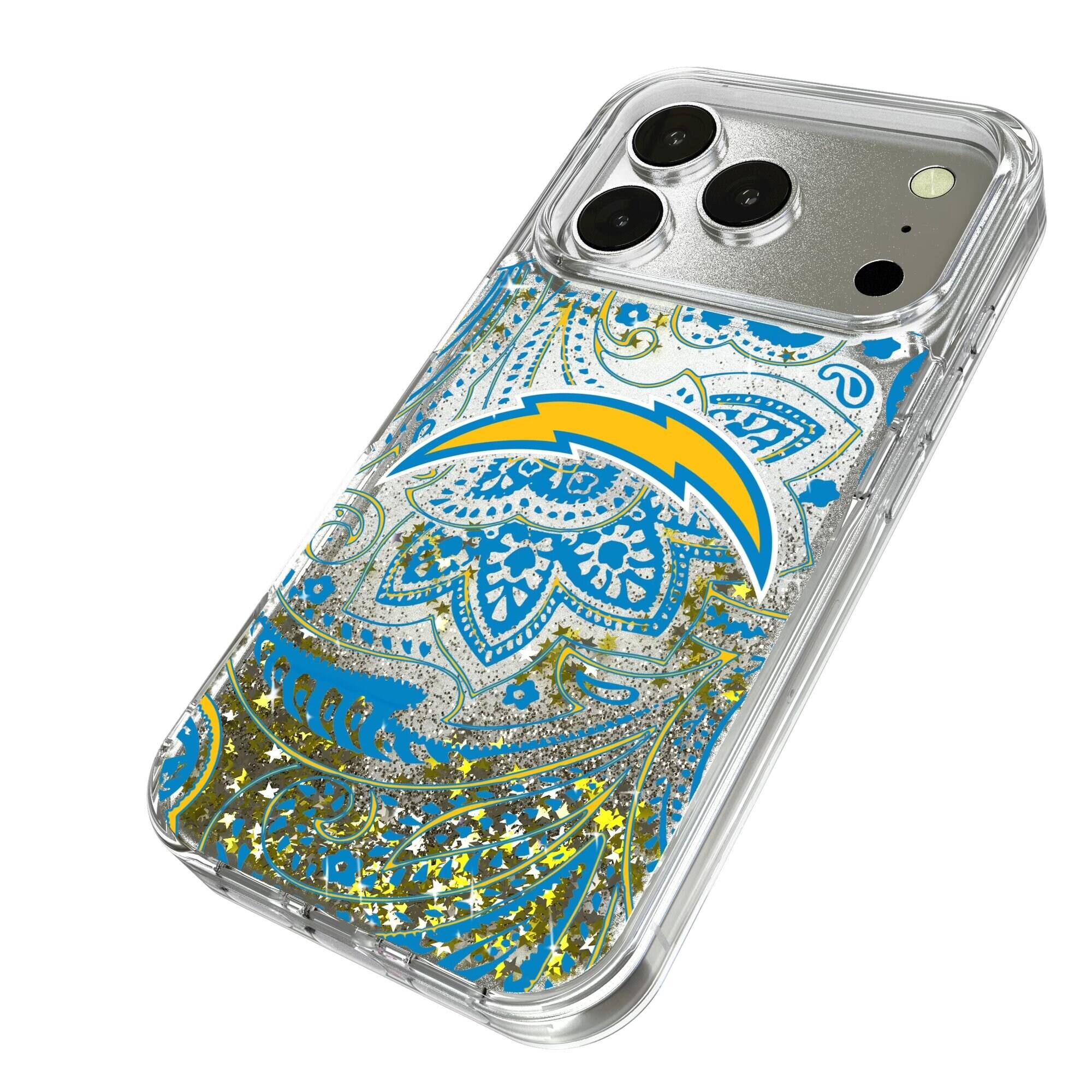 Alt View 1. Keyscaper - Los Angeles Chargers iPhone Paisley Design Glitter Case - 17 Pro - Multicolor.