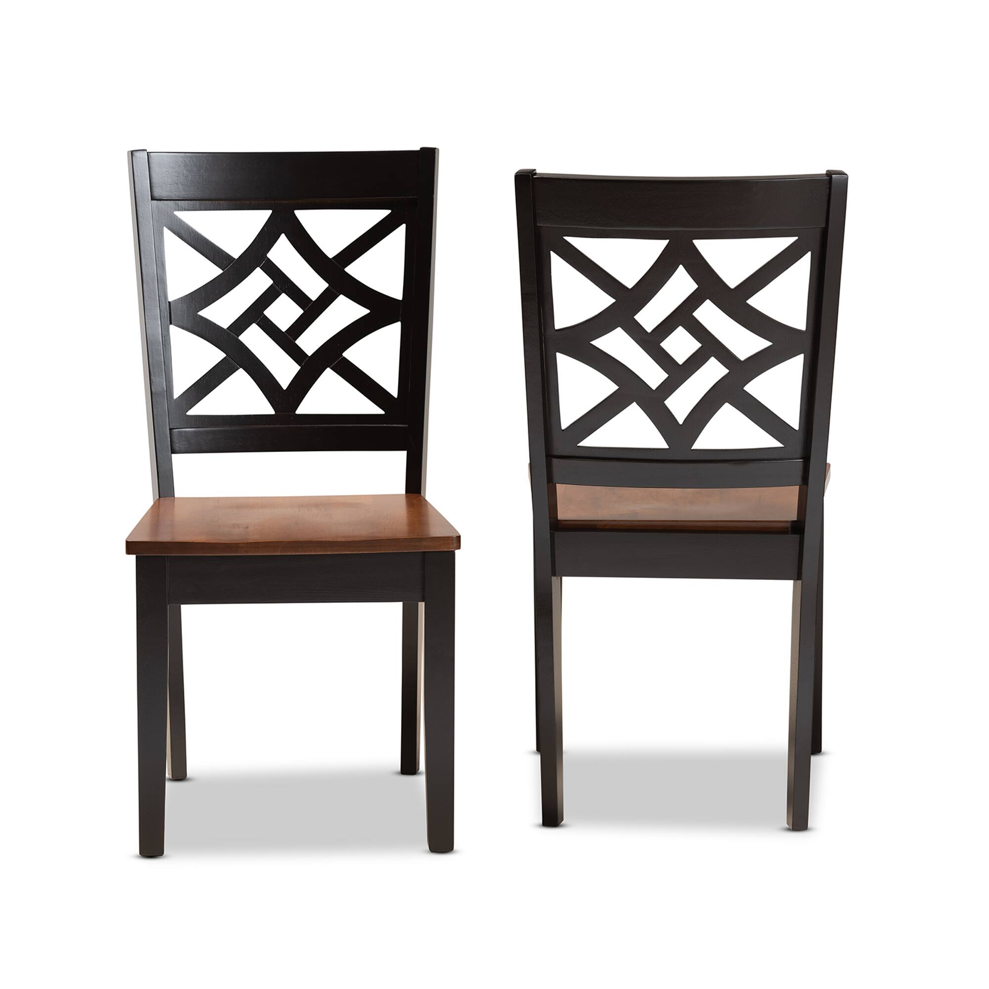 Angle. Baxton Studio - Nicolette Modern Two-Tone and Finished Wood 2-Piece Dining Chair Set - Dark Brown/Walnut Brown.