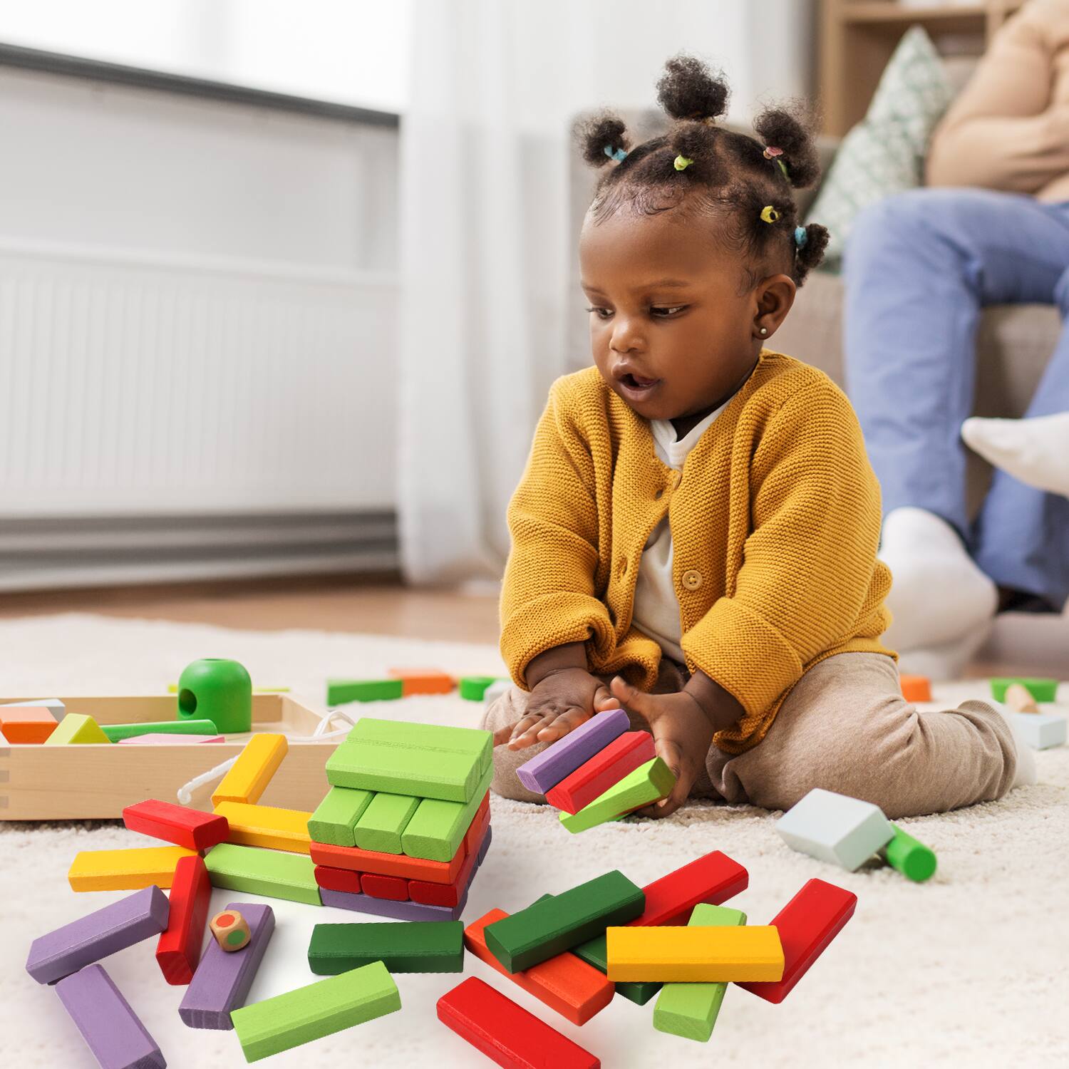 Alt View 1. GSE Games & Sports Expert - 54-Piece Multi-Color Mini Tumbling Timbers Game,Wooden Blocks Stacking Floor Game Set-Build to Over 1.8ft.