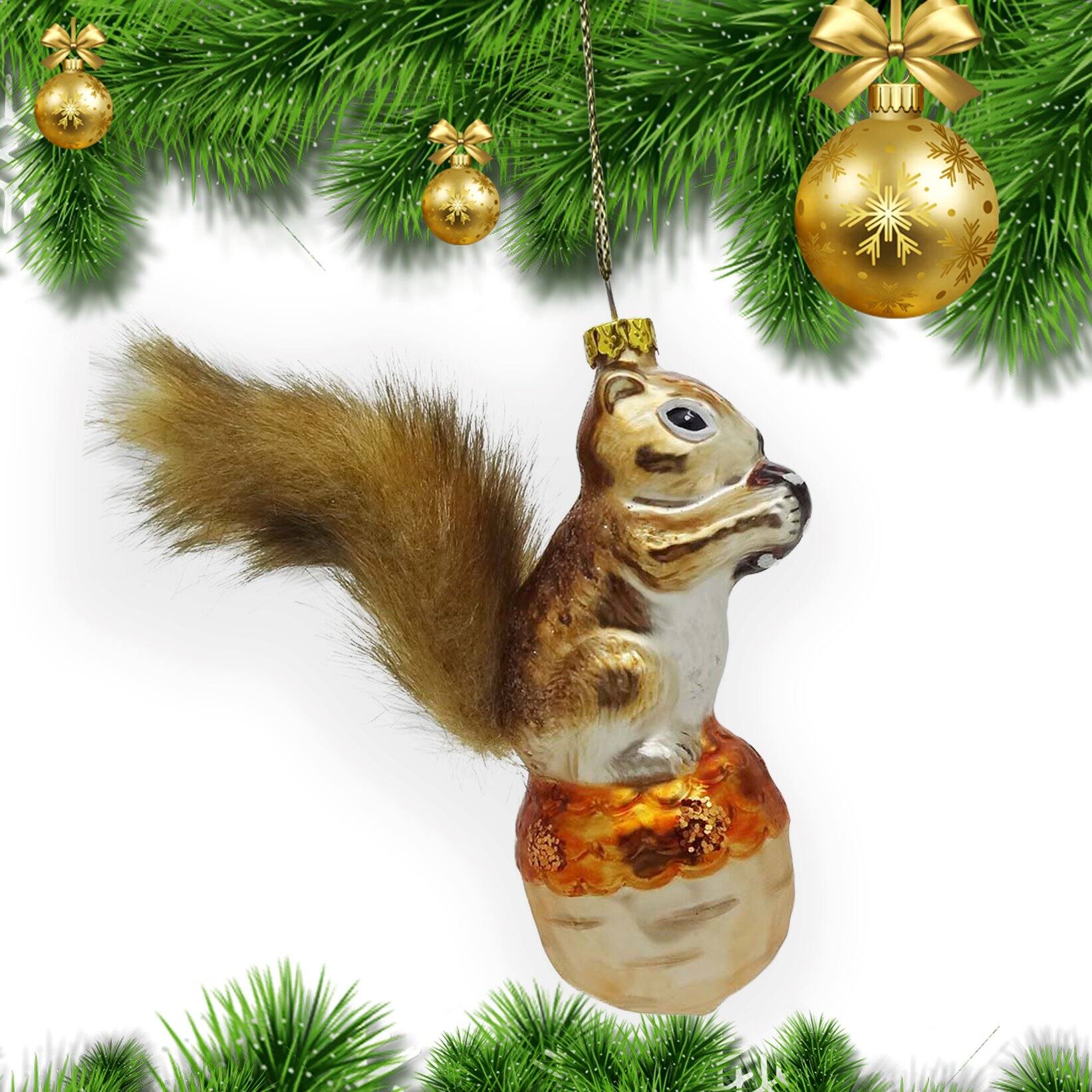 Left. OrnamentallyYou - Squirrel and Nut Glass Christmas Ornament - Multi-colored.
