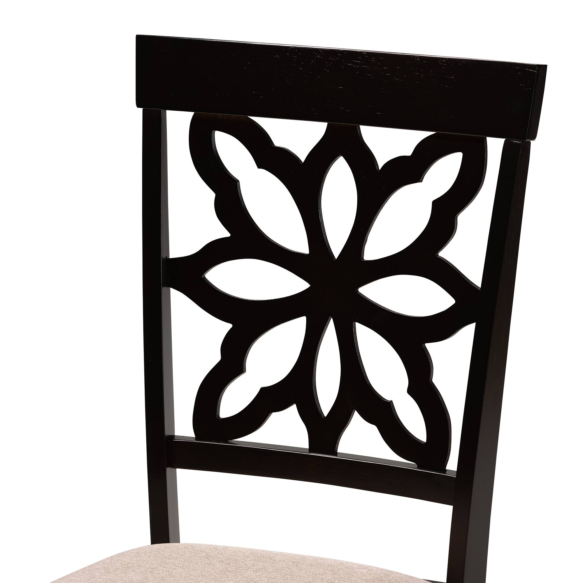 Back. Baxton Studio - Samwell Modern Fabric Upholstered and Finished Wood 2-Piece Dining Chair Set - Sand/Dark brown.