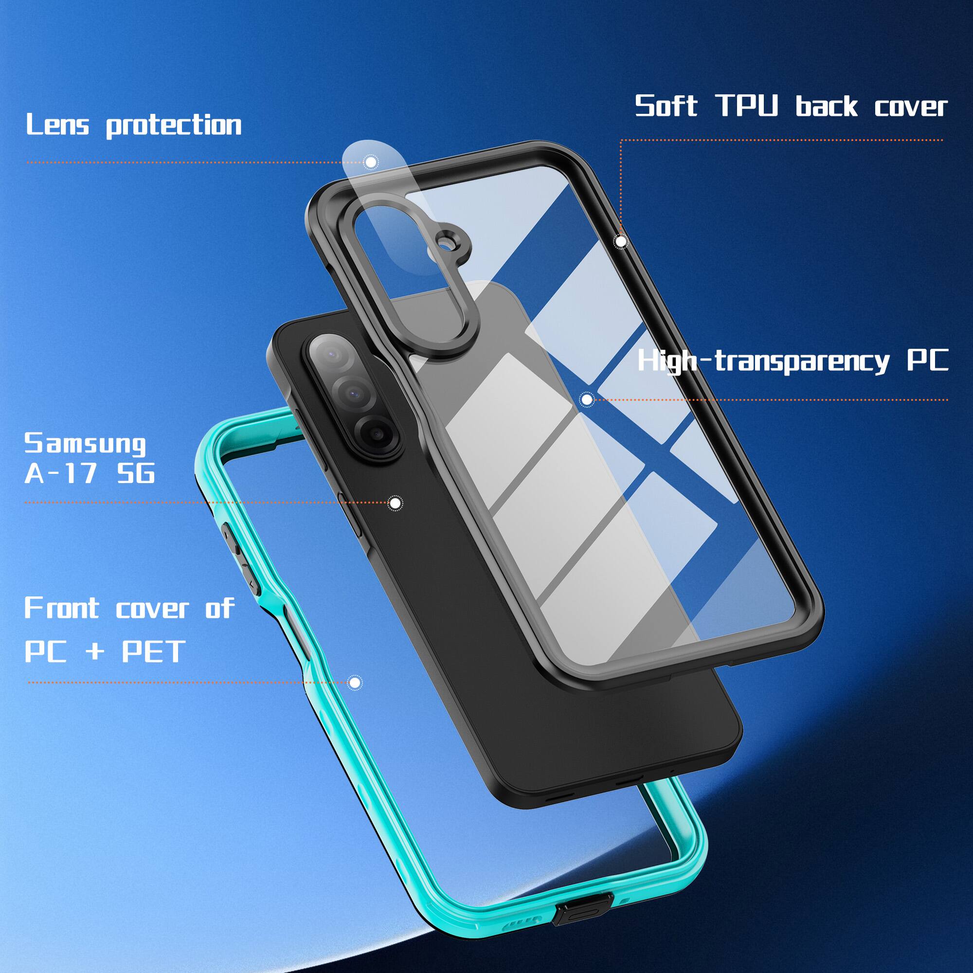 Lens protection  
Soft TPU back cover  
High-transparency PC  
Samsung A-17 5G  
Front cover of PC + PET