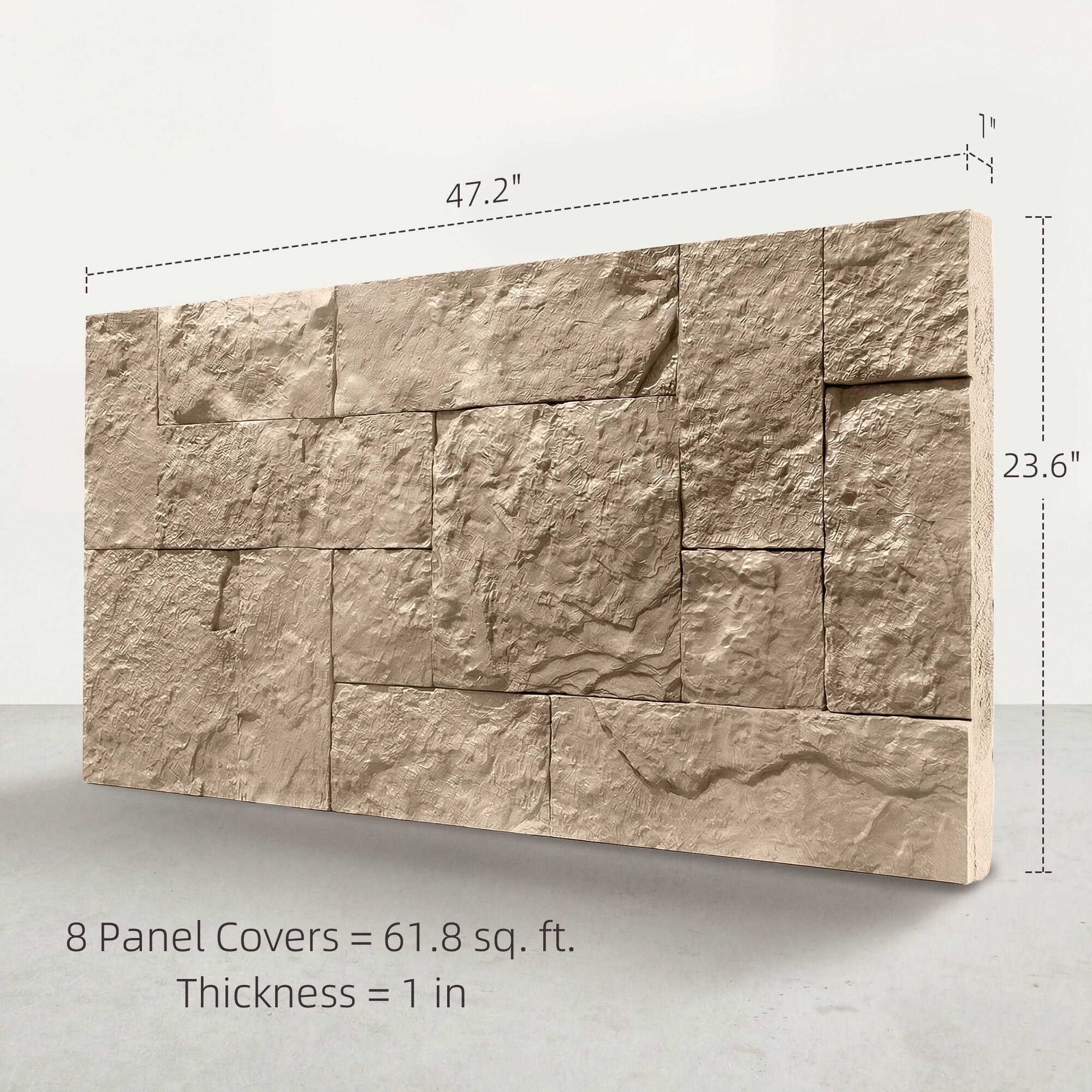 47.2" x 23.6" 8 Panel Covers = 61.8 sq. ft. Thickness = 1 in