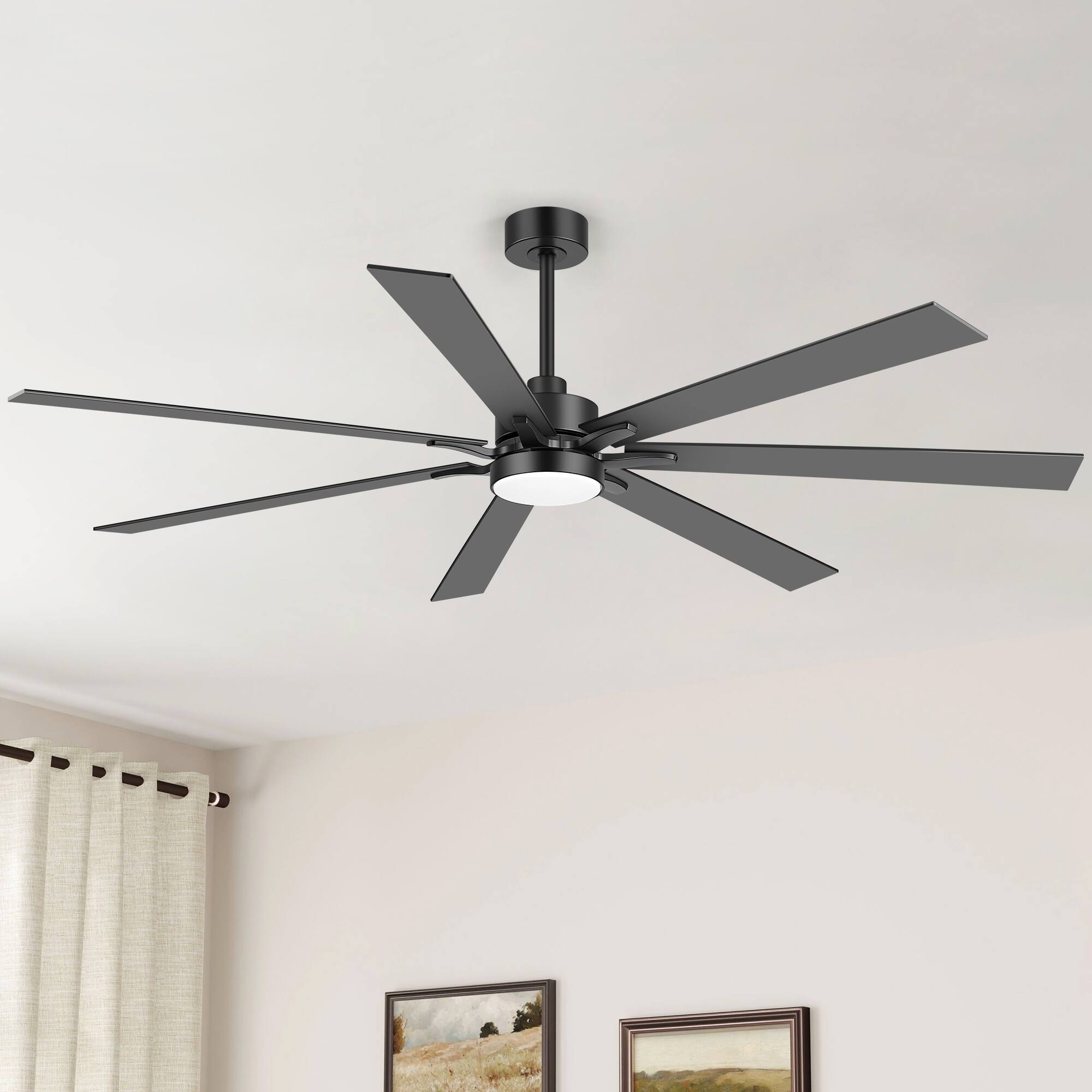 Alt View 1. Breezary - 72-Inch Modern DC Ceiling Fan with LED Light, Remote, 3 Downrods, Reversible Blades, 6 Speeds & Timer - black.