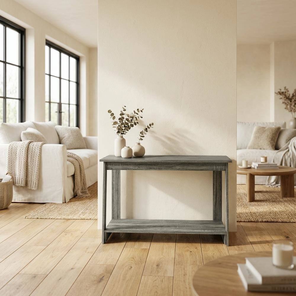 Alt View 2. FurniFact - Wooden TV Stand in French Oak Grey with Modern Storage Design - Gray.