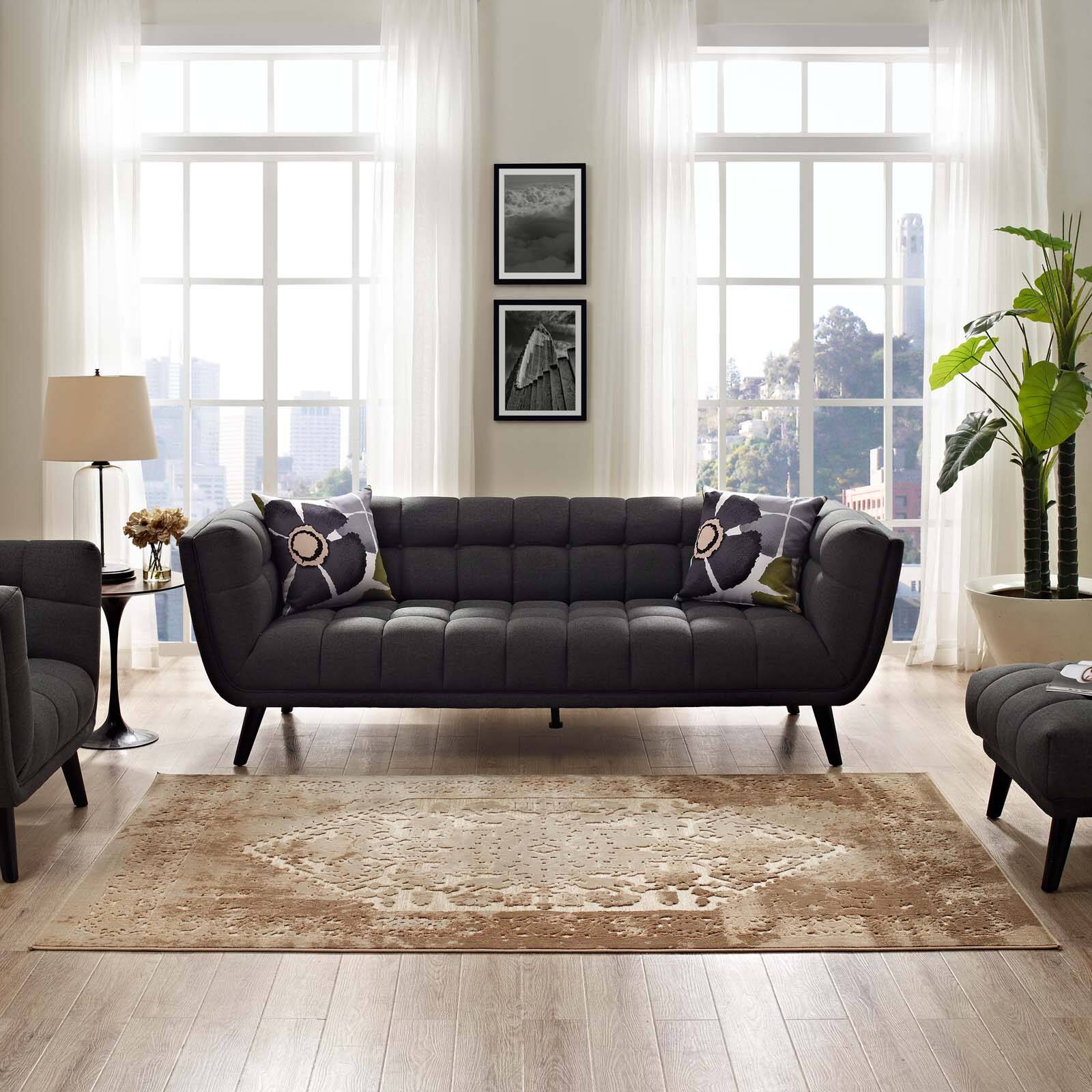 Left. Modway - Rosina Distressed Vintage Medallion Area Rug - Tan and Cream.