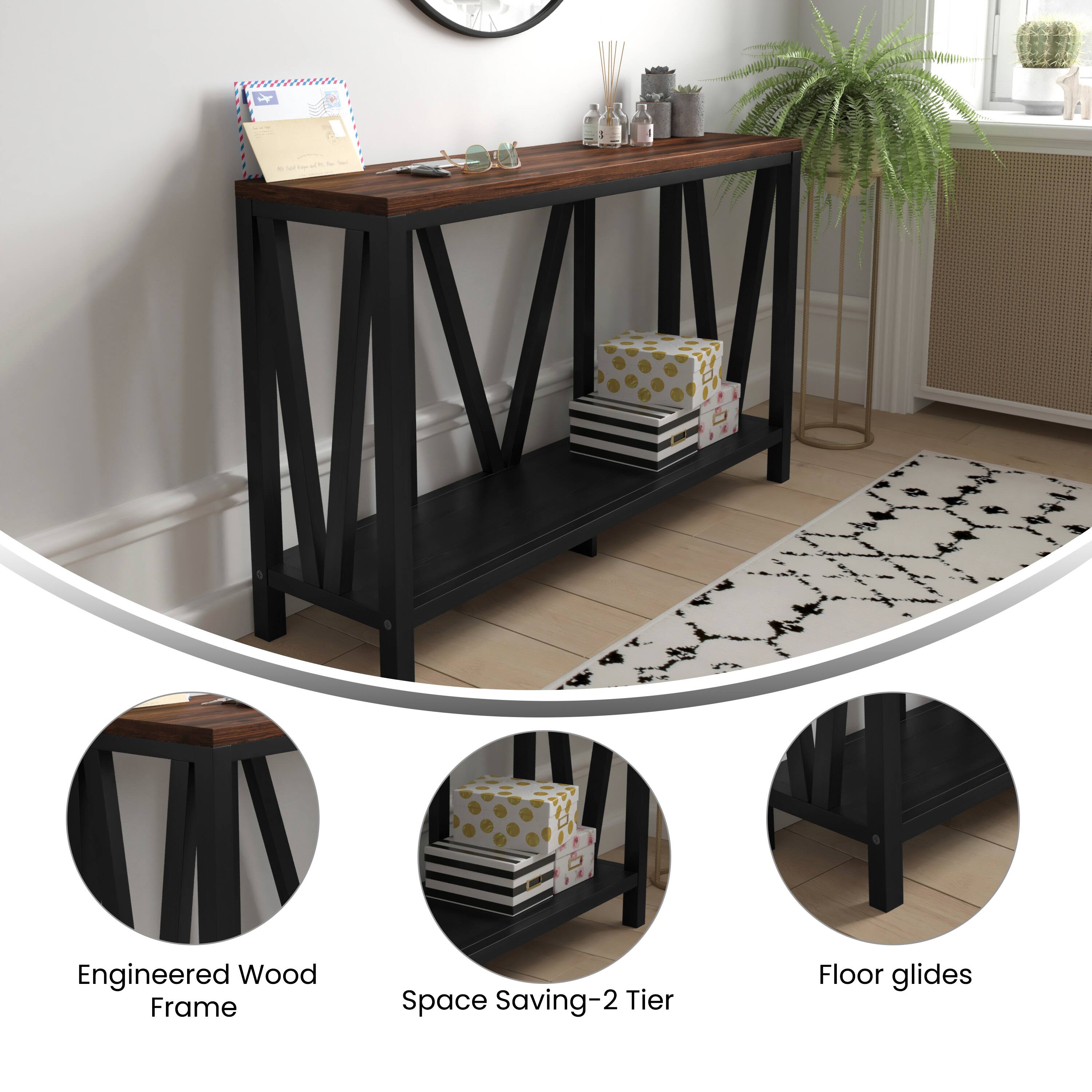 - Engineered Wood Frame
- Space Saving-2 Tier
- Floor glides