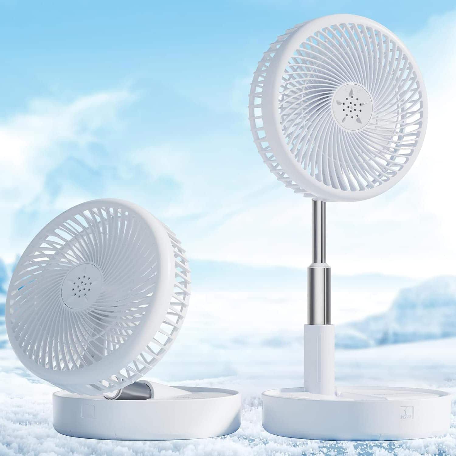 FINEAK - 7.7" Portable Rechargeable Pedestal Fan - 4 Speed, Adjustable Height, White