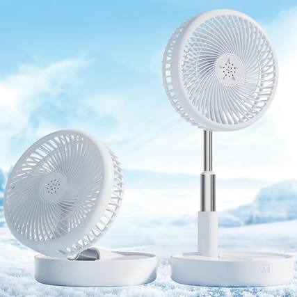 Front. FINEAK - 7.7" Portable Rechargeable Pedestal Fan - 4 Speed, Adjustable Height, White.