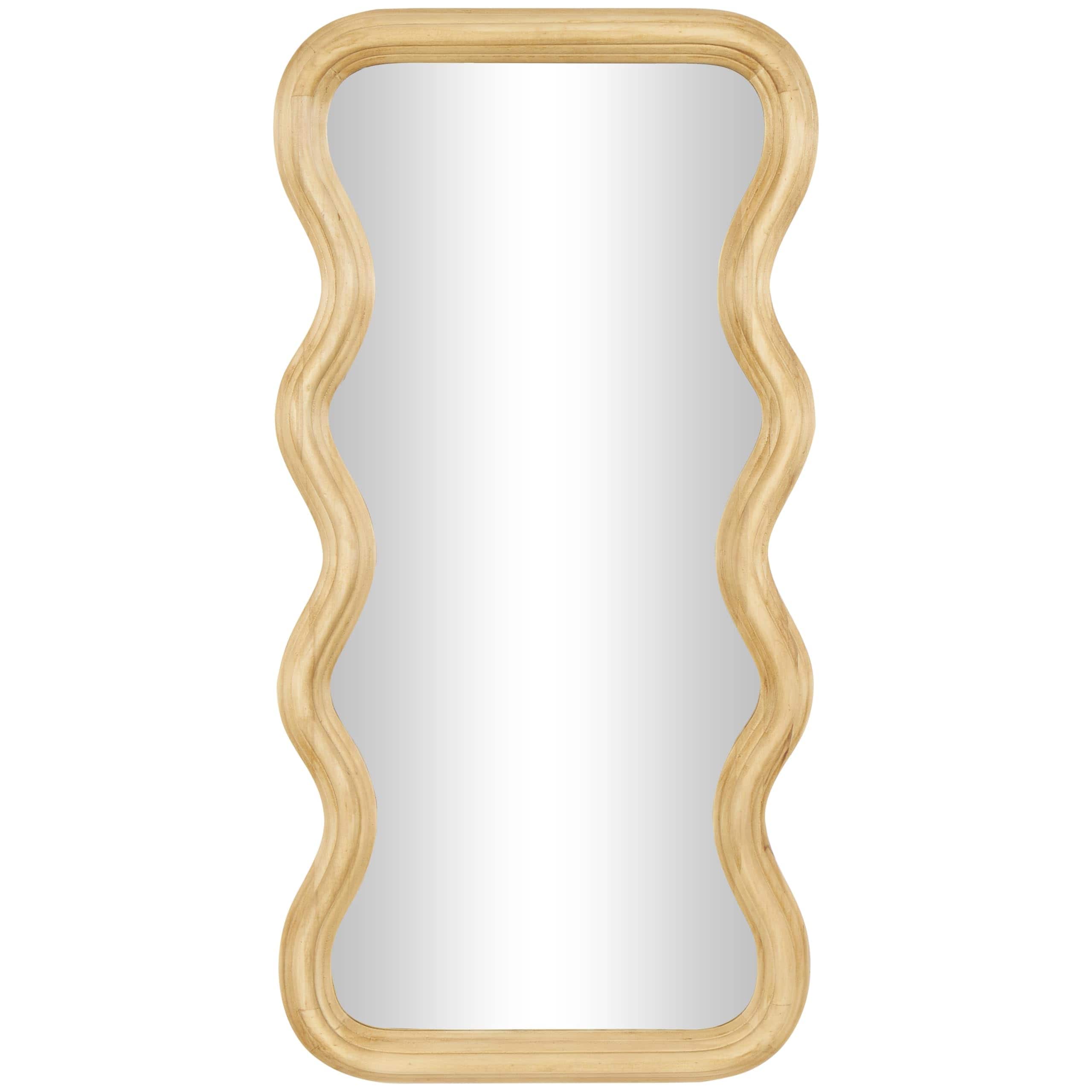 TECH SAFARI - Wood Room Wall Mirror Wavy Entryway With Dimensional Carved Frame Mounted - Brown 19.6"L x 1.5"W