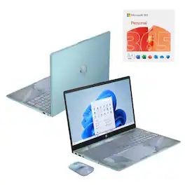 HP - 15.6" HD AI Laptop with Copilot Intel N100 4GB RAM 128GB UFS +HP Wireless Mouse+1Year Microsoft 365 - Spring Iridescence