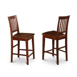 East West Furniture - Vernon Counter Stools with Wood Seat - Finish - Mahogany