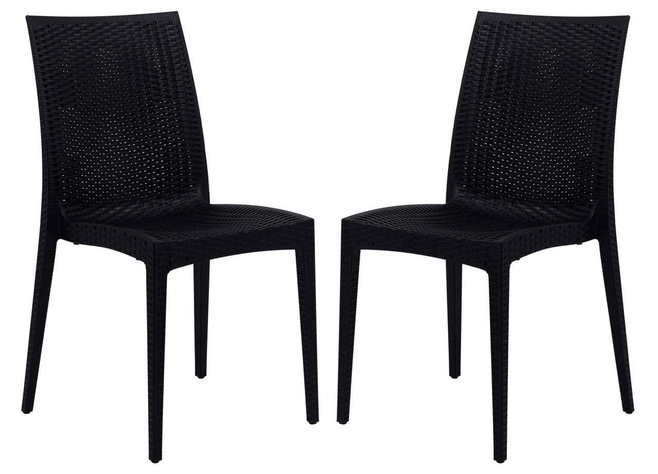 LeisureMod - Mace 2-Pieces Modern Ergonomic Dining Chair with Stackable and Wicker Style - Black