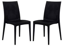 LeisureMod - Mace 2-Pieces Modern Ergonomic Dining Chair with Stackable and Wicker Style - Black