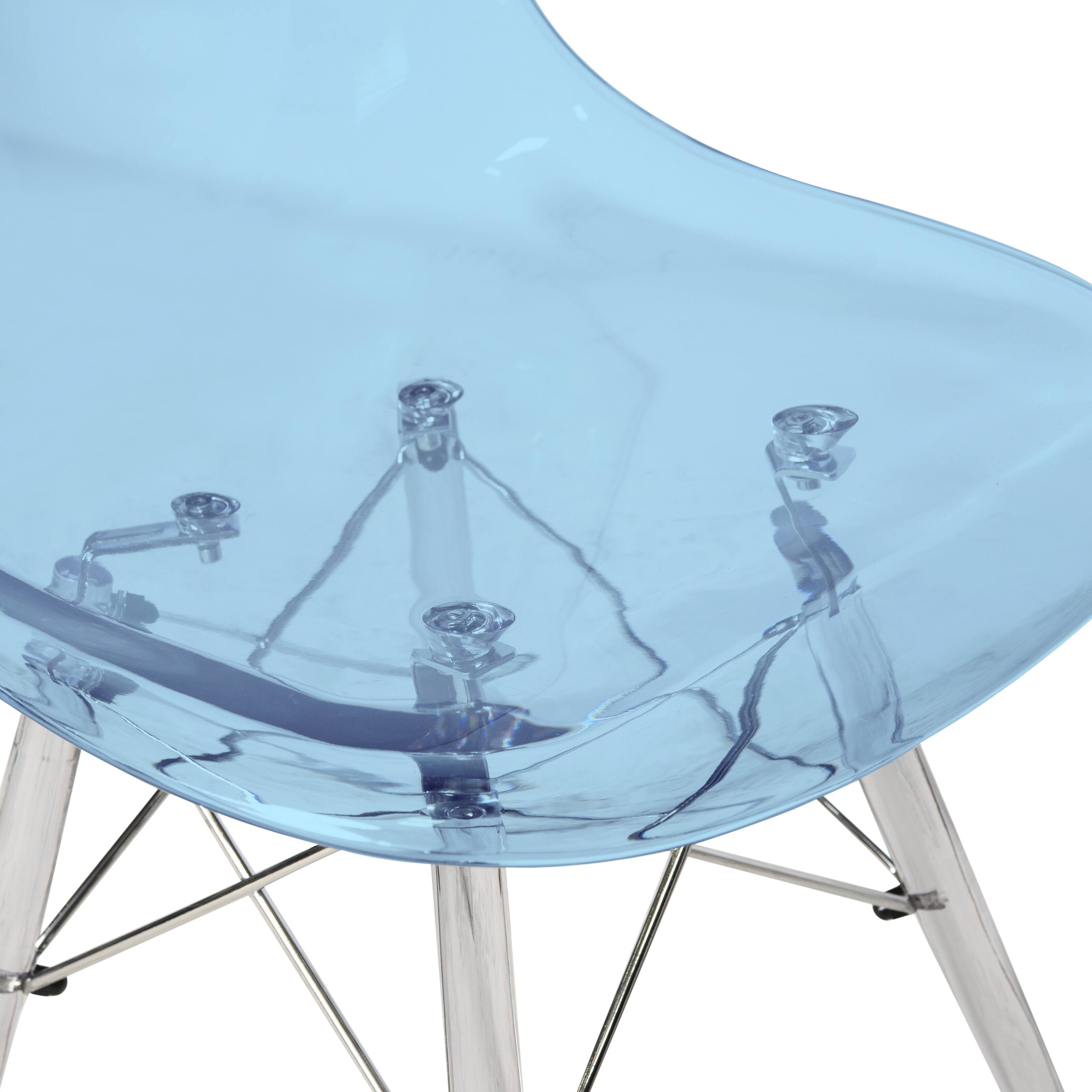 Alt View 8. LeisureMod - Cresco 4-Pieces Modern Plastic Dining Chair with Chrome Support Base and Acrylic Legs - Transparent Blue.