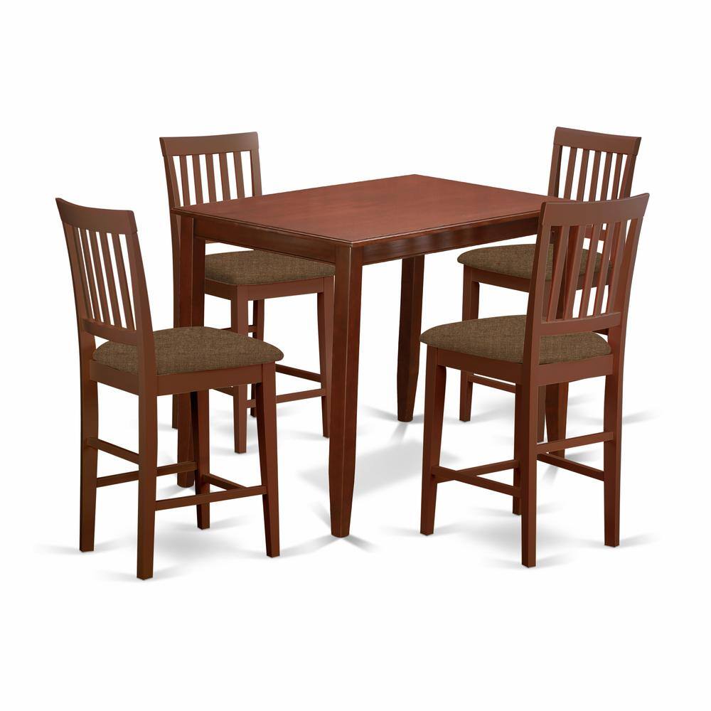 Back. East West Furniture - BUVN5-MAH-C 5 Pc pub Table set-pub Table and 4 counter Chairs. - Mahogany.