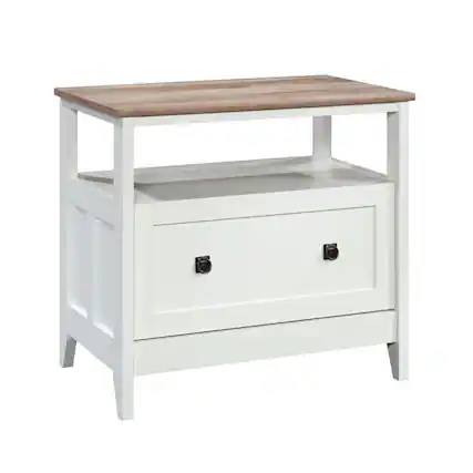 Front. HTUTWOO - File Cabinet 1-Drawer with Open Shelf - Legal Size Filing Cabinet, Soft Finish, Lateral File with Large Drawer - White.